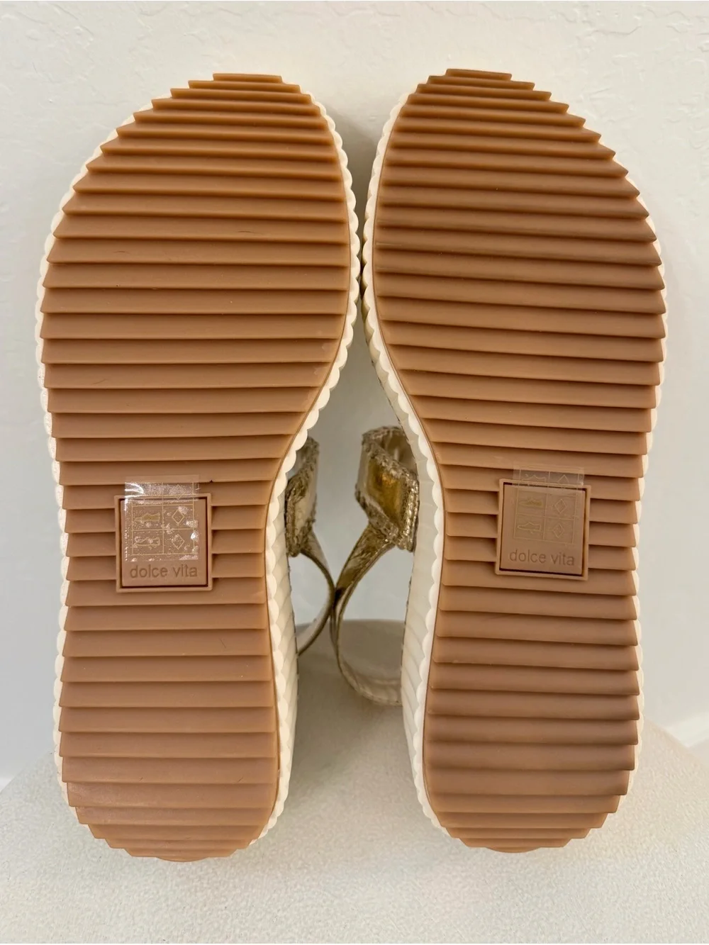 Dolce Vita Drake Metallic Gold Platform Sandals with Cream Sole